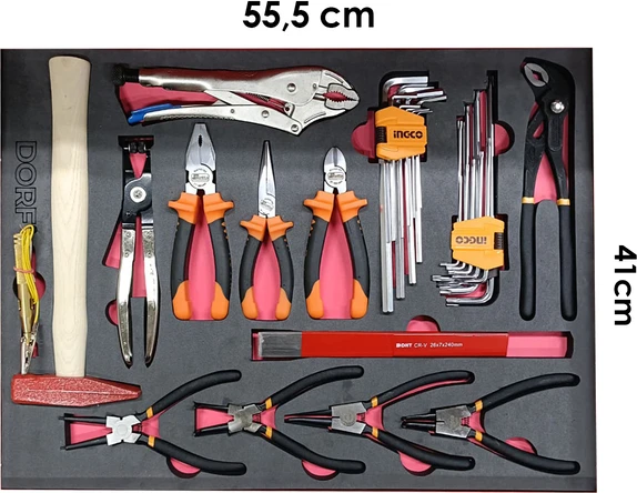 Dorf 31 Parça Dolu Eva Seti Segman Pense Çekiç Alyan Anahtar Seti Takım Arabası Içeriği 55,5cm x 41CM ürün görseli 1
