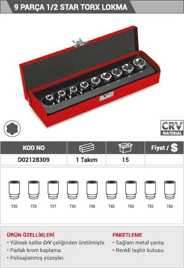 Dht 9 Parça 1/2 Star Torx Lokma - Resim 2