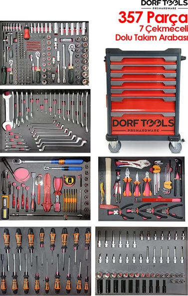 Dorf Tools 357 Parça Premium 7 Çekmece Dolu Takım Arabası Profesyonel ürün görseli 1