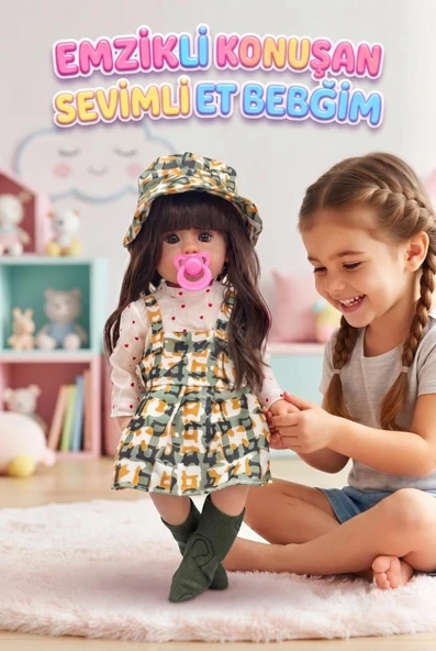 Emzikli Sevimli %100 Et Bebek - 50 cm Konuşan Gerçekçi Oyun Arkadaşı İnteraktif Eğitici Oyuncak ürün görseli 1