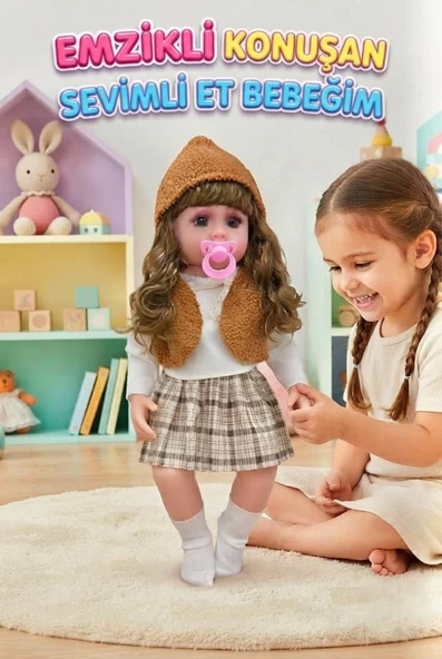 Emzikli Sevimli %100 Et Bebek - 50 cm Konuşan Gerçekçi Oyun Arkadaşı İnteraktif Eğitici Oyuncak ürün görseli 1
