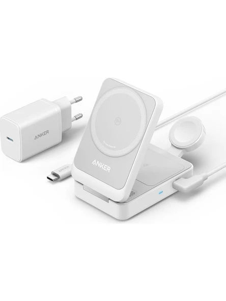 Anker B2557 MagGo Beyaz 3in1 Kablosuz Hızlı Şarj Aleti ürün görseli 1