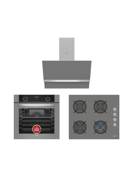 Simfer 10 Fonksiyon Airfry Plus Gri Ankastre Set (8217 Fırın + 3538 Ocak + 8740 Davlumbaz) ürün görseli 1