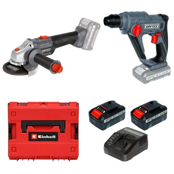 Kraftixx by Einhell Akülü Taşlama ve Darbeli Kırıcı Delici Matkap Seti 2x3 Amper Çantalı Set ürün görseli 1