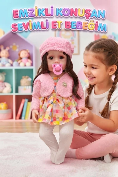 Emzikli Sevimli %100 Et Bebek - 50 cm Konuşan Gerçekçi Oyun Arkadaşı İnteraktif Eğitici Oyuncak ürün görseli 1