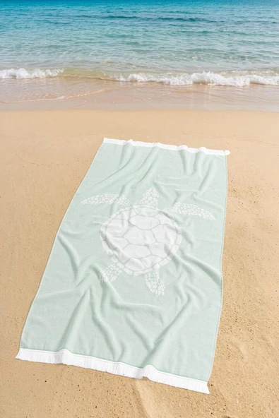 Tortuga | %100 Pamuk Saçaklı Plaj Havlusu | 80x150 cm (Yeşil) ürün görseli 1