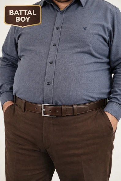 Parscraft Battal Boy / Büyük Beden / Uzun Boy XXL 3,5 cm Klasik Kahverengi Erkek Hakiki Deri Kemer ürün görseli 1