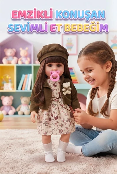 Emzikli Sevimli %100 Et Bebek - 50 cm Konuşan Gerçekçi Oyun Arkadaşı İnteraktif Eğitici Oyuncak ürün görseli 1