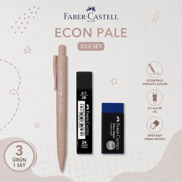 Faber-Castell Econ Pale 0,7 Pembe Versatil Kalem+0,7 uç+Orta Boy Sınav Silgisi ürün görseli 1