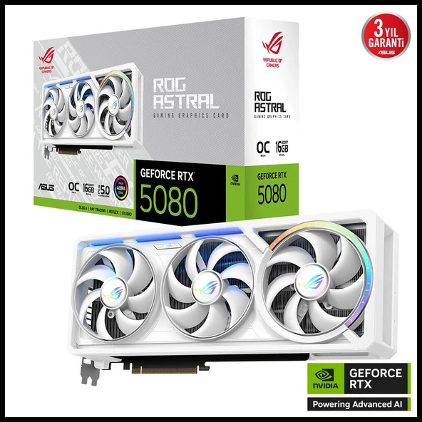 ASUS ROG-ASTRAL-RTX5080-O16G-WHITE, 16Gb, 256Bit, GDDR7, 2xHDMI, 3xDP GAMING Ekran Kartı ürün görseli 1