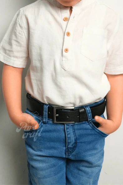 Parscraft Çocuk Kemeri %100 Hakiki Deri 3 cm Siyah Yumuşak Kopma Kırılma Olmaz ürün görseli 1