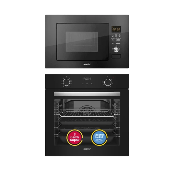 Simfer 8215 0+9 Fonk. Airfry Siyah Cam Ankastre Fırın Dijital + 2320 Siyah 23 LT Mikrodalga Fırın ürün görseli 1