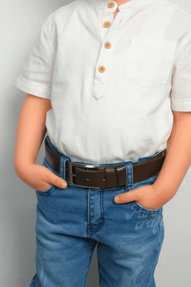 Parscraft Çocuk Kemeri %100 Hakiki Deri 3 cm Kahverengi Yumuşak Kopma Kırılma Olmaz ürün görseli 1