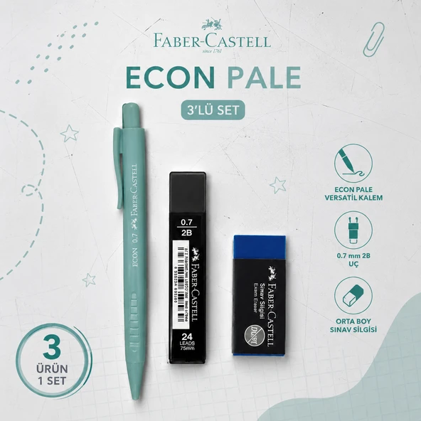 Faber-Castell Econ Pale 0,7 Yeşil Versatil Kalem+0,7 uç+Orta Boy Sınav Silgisi ürün görseli 1