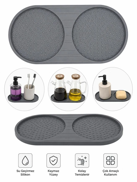 Silikon Yağdanlık Altlığı ve Sabunluk Altlığı 24x12 cm Gri - Mutfak Banyo Tezgah Üstü Düzenleyici ürün görseli 1