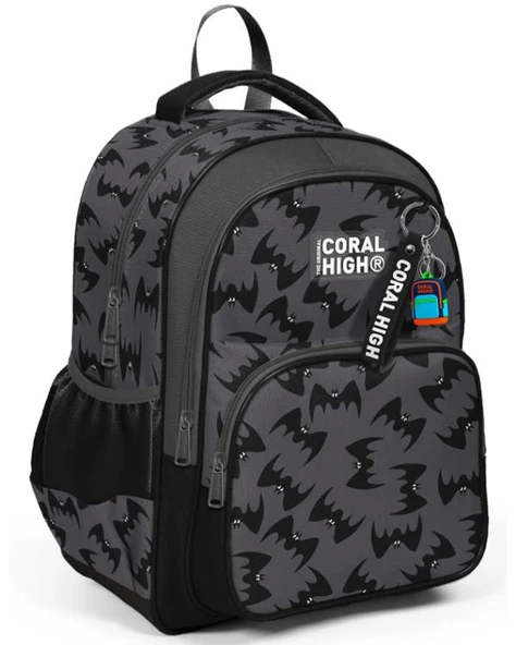 Coral High Gri Siyah Yarasa Desenli Üç Bölmeli Okul Sırt Çantası 33244 ürün görseli 1