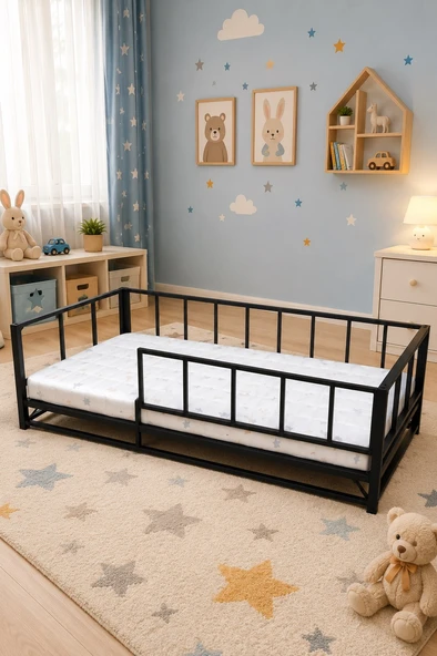 Jasper Montessori Bebek ve Çocuk Karyolası 90X190 cm Siyah Renk Demonte ürün görseli 1