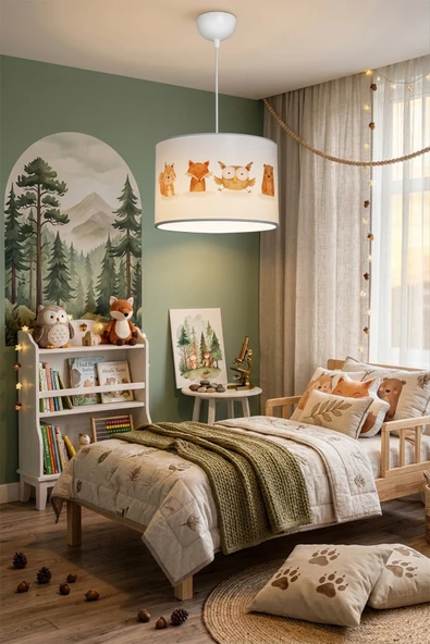 KİDS FOX&OWL  ÇOCUK BEBEK ODASI AVİZESİ - RENKLİ FİGÜRLÜ TASARIMLI TAVAN AYDINLATMASI ürün görseli 1
