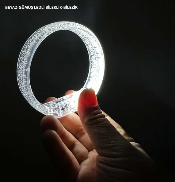 Beyaz-Gümüş Led Işıklı Baskı Yapılabilen Pilli Bileklik Bilezik 1,5 cm Genişlik ürün görseli 1