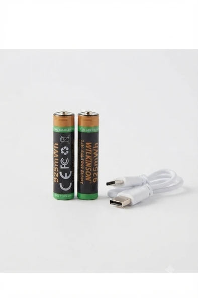Şarjlı İnce Pil 1.5V AAA Şarj Edilebilir Lityum Pil 925mWh USB-C Girişli, 2’li Paket Şarj Kablolu ürün görseli 1