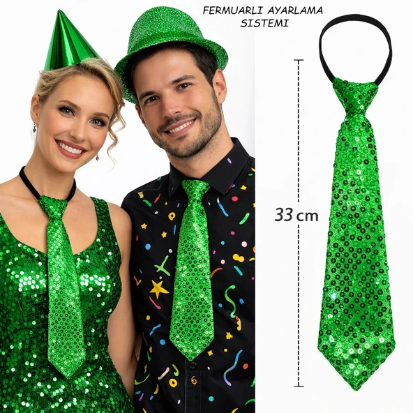 Yeşil Renk Pul Payetli Işıltılı Parti Kravatı 33 cm ürün görseli 1