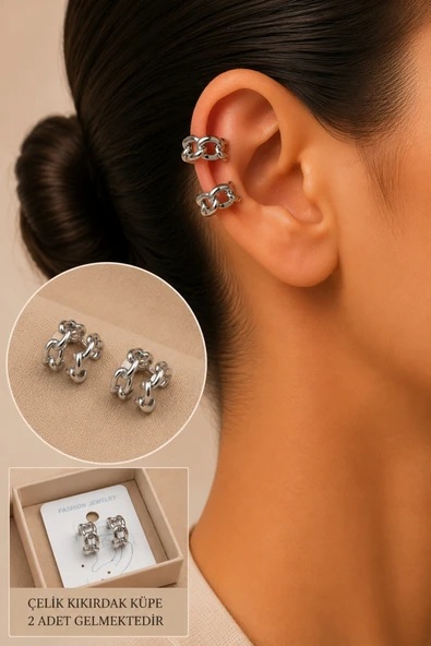 Zirkon Taşlı Detaylı Kıkırdak Küpe/Earcuff/Conch (Delik Gerekmez) ürün görseli 1