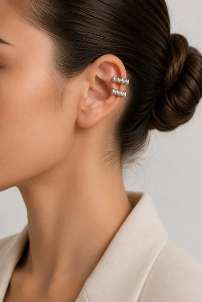 Zirkon Taşlı Detaylı Kıkırdak Küpe/Earcuff/Conch (Delik Gerekmez) ürün görseli 1