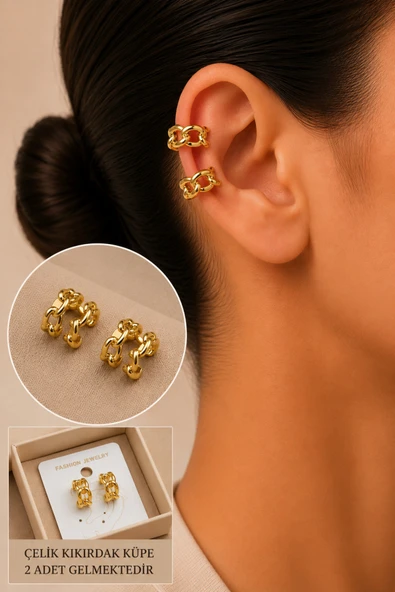 Zirkon Taşlı Detaylı Kıkırdak Küpe/Earcuff/Conch (Delik Gerekmez) ürün görseli 1