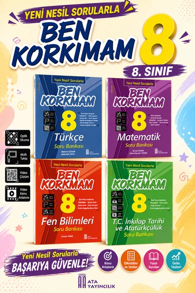 8.Sınıf Ben Korkmam Türkçe-Matematik-Fen Bilimleri-TC İnkılap Tarihi Soru Bankası Seti ürün görseli 1
