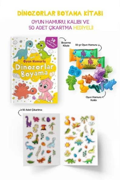 Dinozorlar Boyama Kitabı - Oyun Hamurlu - 3 Yaş + ürün görseli 1