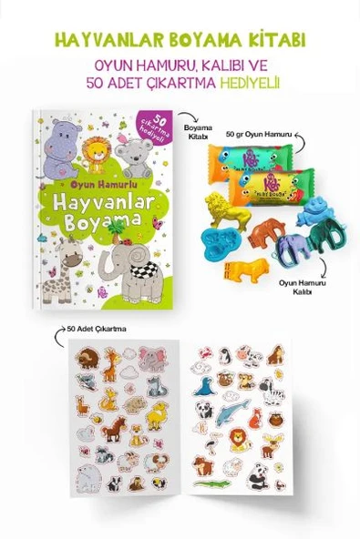 Hayvanlar Boyama Kitabı - Oyun Hamurlu - 3 Yaş + ürün görseli 1