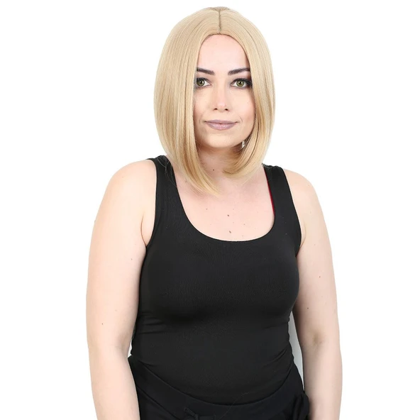 Kahkülsüz Düz Kısa Fiber Sentetik Peruk / Balköpüğü ürün görseli 1