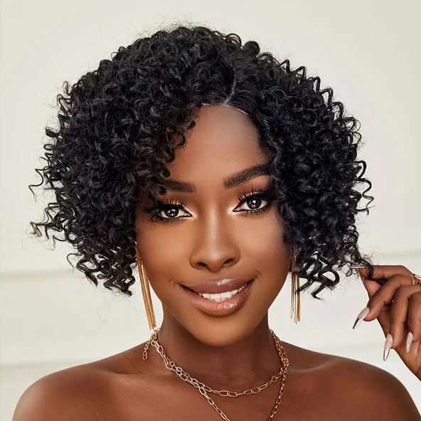 Siyah Kısa Afro Yan Tül Peruk ürün görseli 1