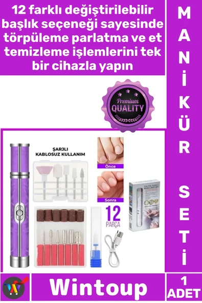 #Manikür Tırnak Bakım Törpü Pedikür Cihazı Ev Tipi Güzellik Salonu 12 Başlıklı Şarjlı Manikür Seti ürün görseli 1
