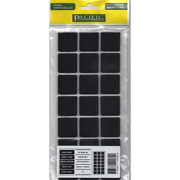 Pacific 6030 BL Yapışkanlı Keçe 30 mm X 30 mm Siyah ürün görseli 1