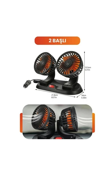 VANTİLATÖR 12V TORPİDOYA YAPIŞTIRMALI NUMARATÖRLÜ TEK KADEME ÇİFT FANLI 360° DÖNEBİLEN 4İNC ürün görseli 1