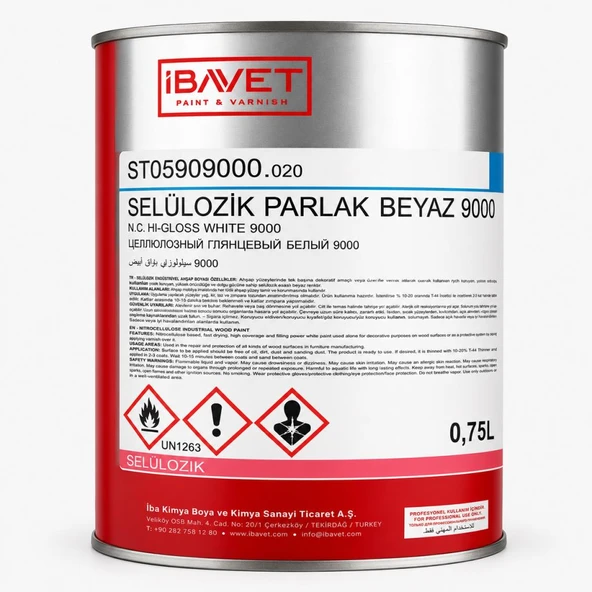 İbavet Selülozik Boya Parlak 0.75 Lt Beyaz ürün görseli 1