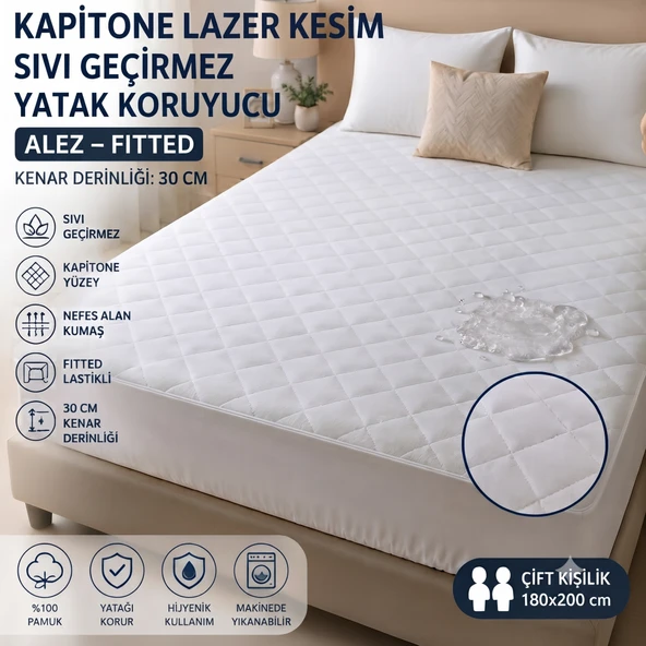 LAZER BASKI KAPİTONE SIVI GECİRMEZ YATAK ALEZİ YATAK KORUYUCU 180X200 ürün görseli 1