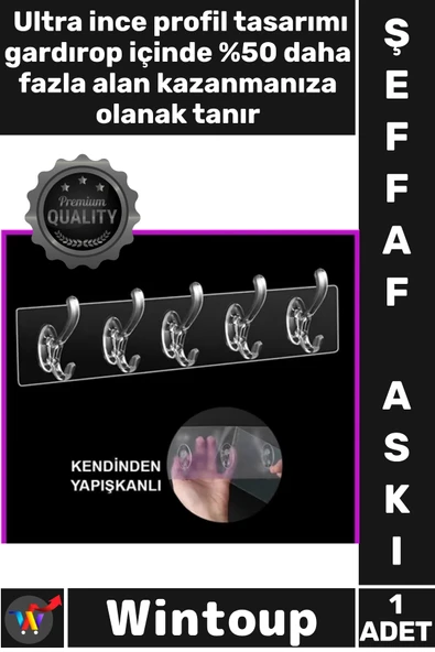 #Askı Lüks Gardırop Düzenleyici Şık Görünümlü Kaymaz Kıyafet Küçük Eşya Dayanıklı 5'li Şeffaf Askı ürün görseli 1