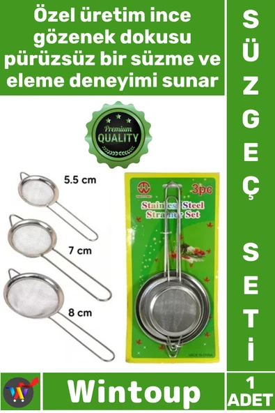 #Süzgeç Paslanmaz Çelik Mutfak Ekipmanı Dayanıklı İnce Gözenekli Profesyonel Metal 3 Boy Süzgeç Seti ürün görseli 1