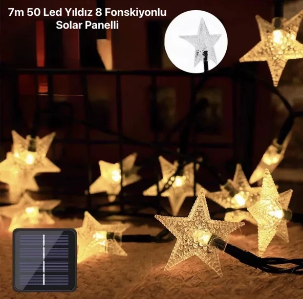 7m 50 Led Yıldız 8 Fonksiyonlu Solar Panelli-gün Işığı ürün görseli 1