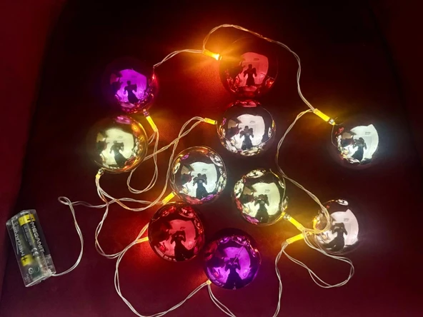 2 Metre 10 Led Pilli 2 Kademeli Parlak Top Led Yılbaşı Ağacı Süsü Mz-3 ürün görseli 1