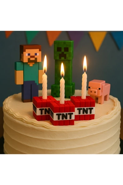 Minecraft TNT Mumluk – Doğum Günü Pastası Süsü – Parti Aksesuar ürün görseli 1