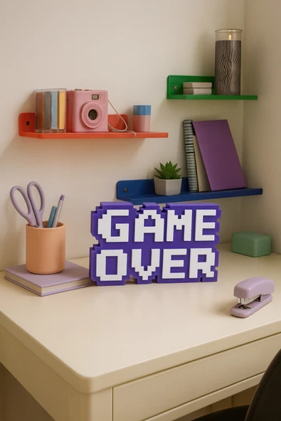 Game Over Kabartmalı Dekoratif Obje - Mor | Masaüstü ve Duvar Süsü | Hediye ürün görseli 1