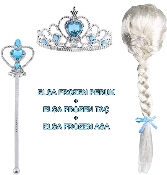 Örgülü Karlar Ülkesi Frozen Elsa Peruğu Tacı Ve Sopası Çocuk Boy ürün görseli 1