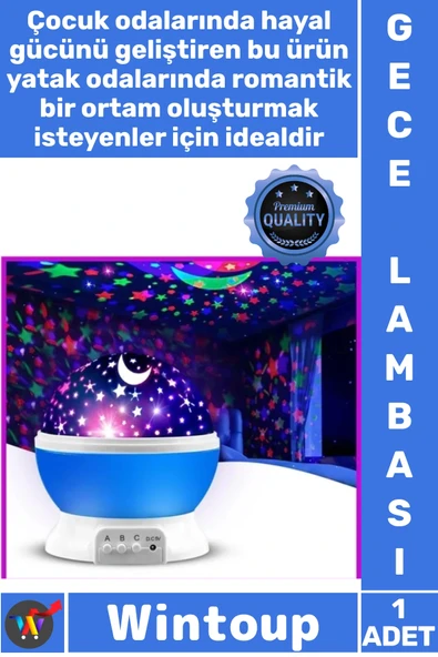 #Lamba Yıldızlı Projeksiyon Galaxy Çocuk Yatak Oda Dekoratif Döner Tavana Işık Yansıtan Gece Lambası ürün görseli 1