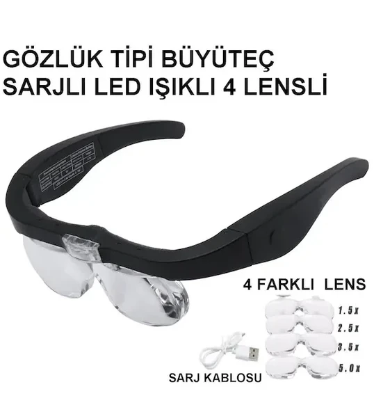 Şarjlı Gözlük Büyüteç 4 Farklı Lens 11537dc ürün görseli 1