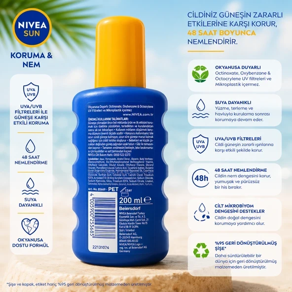 Nivea Sun Güneş Kremi Spf50 200 ml Sprey, Çok Yüksek Güneş Koruyucu Ve 48 Saat - ürün görseli 1