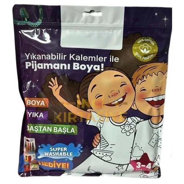 Kalem Hediyeli Boyanabilir Pijama 3-4 Yaş ürün görseli 1