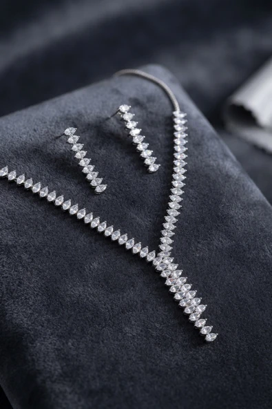 Arpa Zirkon Taşlı Su Yolu Kolye ve Küpe Set TJ-BKO11156 ürün görseli 1